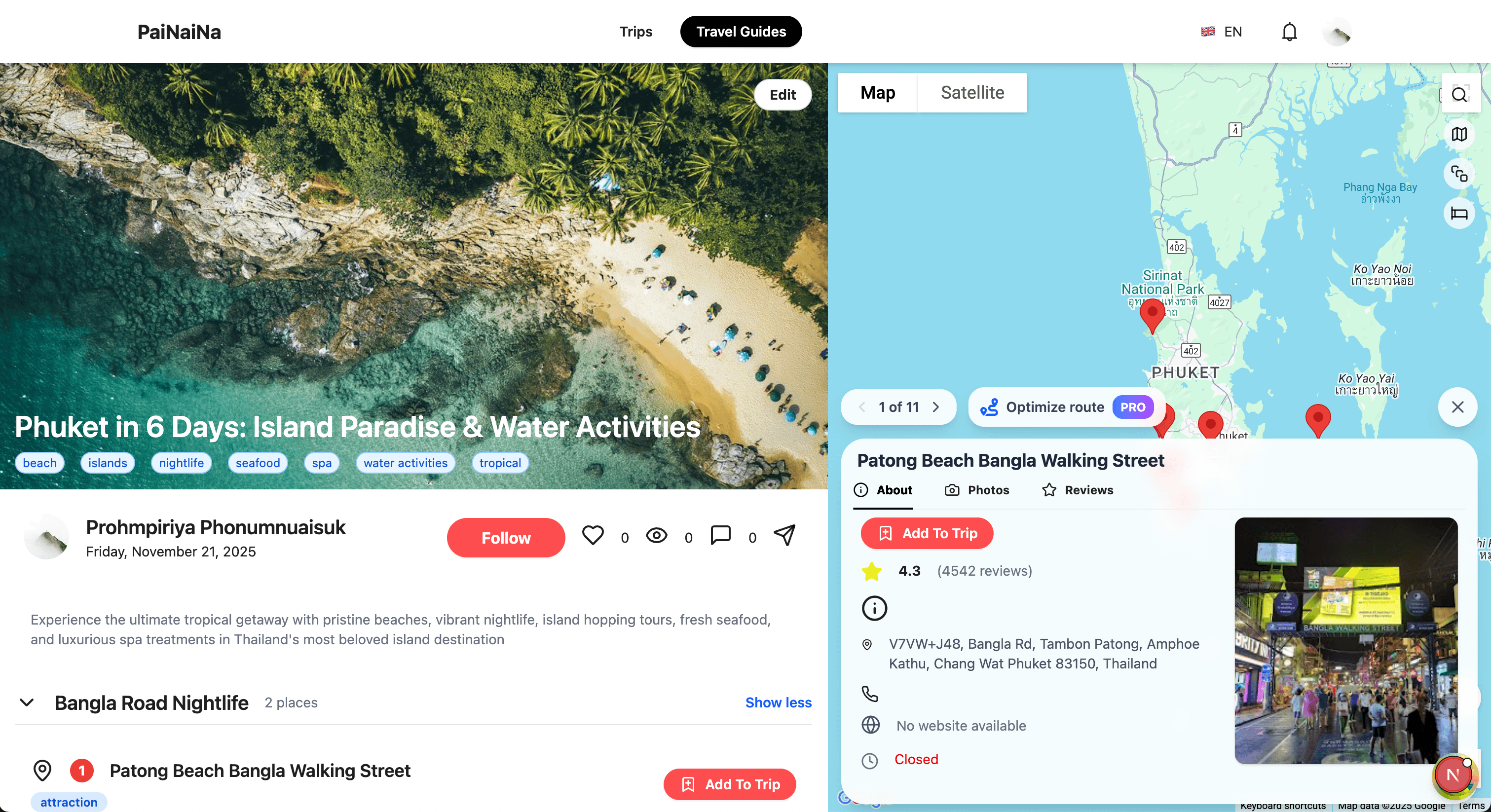Travel Planner desktop view