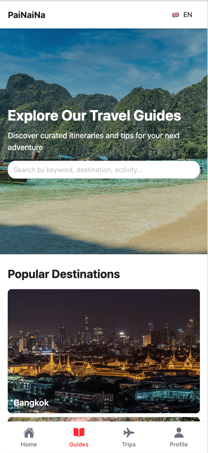 Travel Planner mobile view